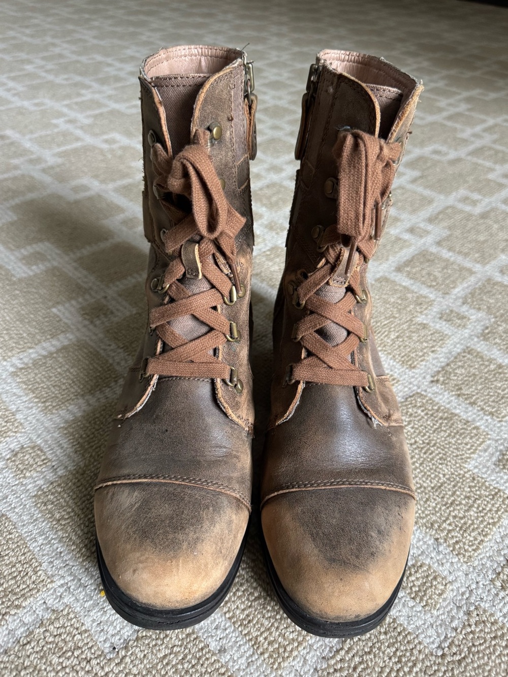 Sorel Major Carly Distressed Leather Canvas Combat Boots Brown Size 8.5 - Picture 13 of 16